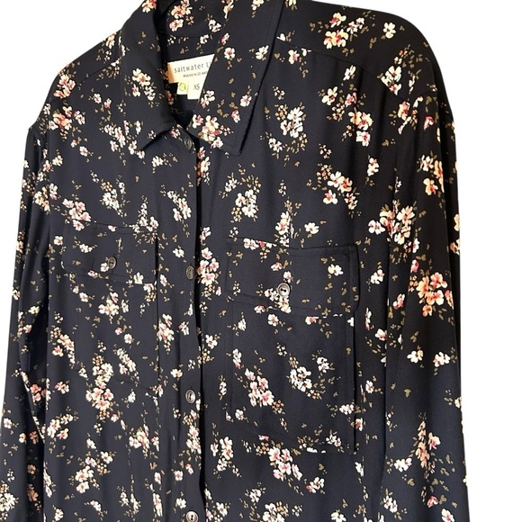 SaltWater LUXE Women's Black Floral Button Down Long Sleeve Midi Dress- Size XS - Picture 3 of 10